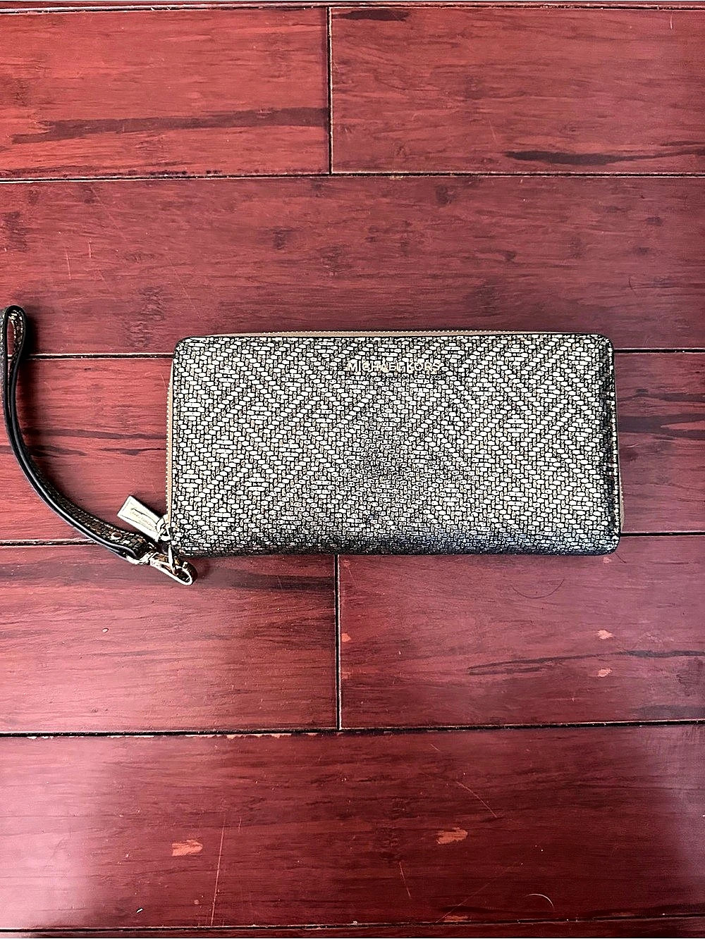 Authentic Michael Kors Jet Set Woven Metallic Phone Case Wristlet Wallet